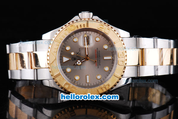 Rolex Yacht-Master Oyster Perpetual Chronometer Automatic Two Tone ETA Case with Grey Shell Dial,Gold Bezel and Round Bearl Marking-Small Calendar - Click Image to Close